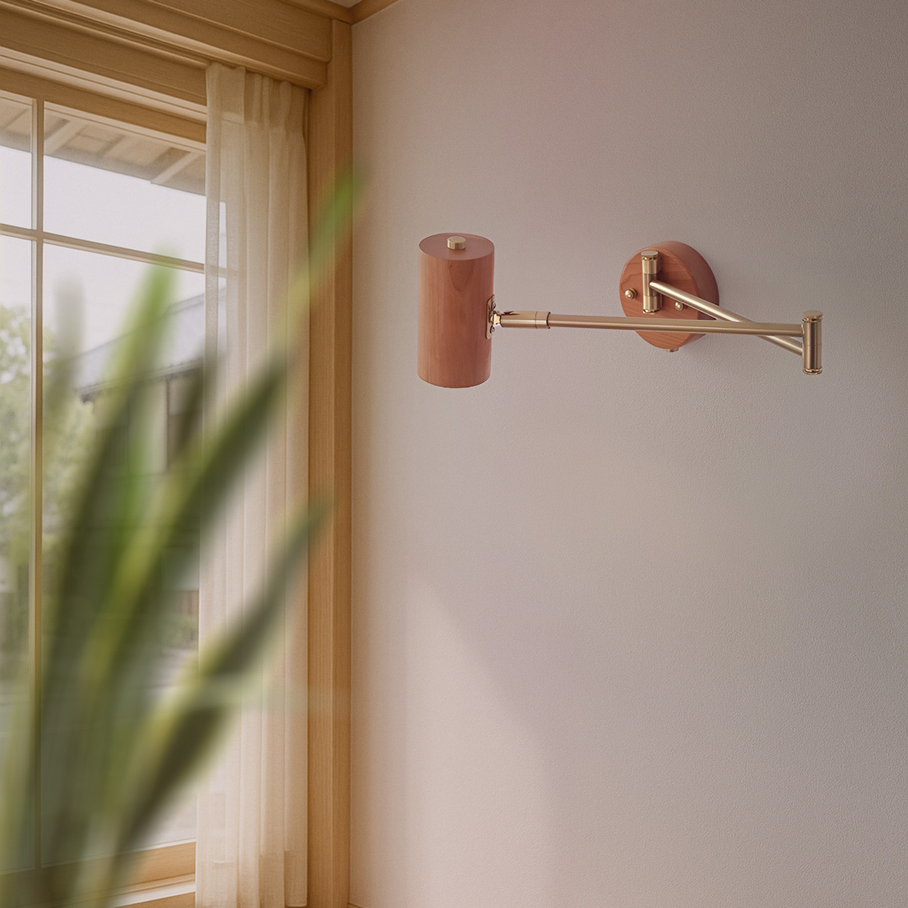 大正レトロスタイル北米産チェリー材ウォールランプ、ハンドメイドオリジナルウッド、3段階色温度切替、444LW