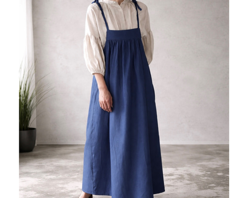 岡山県児島デニムエプロンワンピース／お洒落に過ごす8オンスソフト