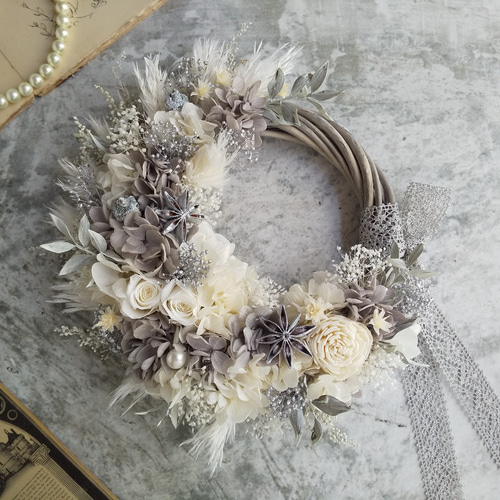 アンティーク紫陽花◆紫陽花リース◇ハーフリース◇プレゼント 紫陽花リース ギフト・お祝い用 敬老の日 アーティフィシャル