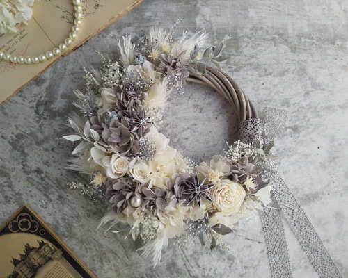春色♪ハーフリース⋆︎* ⁿᵉʷ⚘.。Lune Bonheur＜shabby chic ＞＊夏＊リース＊ハーフ