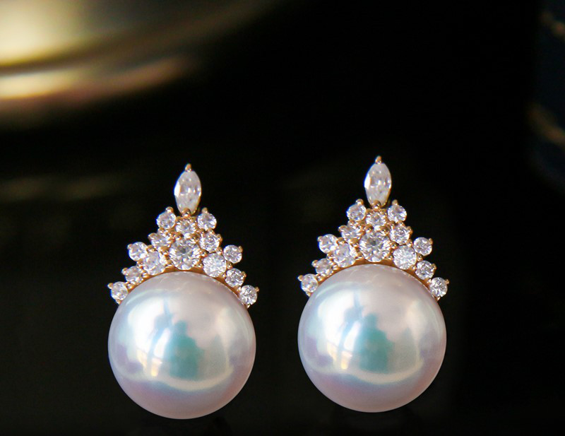 【La Corser】アイスクイーンセット 日本製 8-9mm アコヤ真珠 天然海水パール イヤリング 18Kゴールド オーロラ