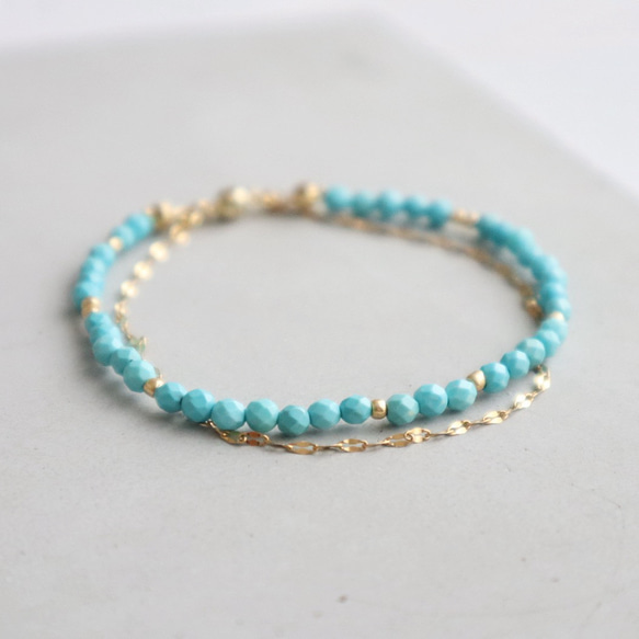 ＼カチッと簡単♪マグネットクラスプ／ 天然石2連ブレスレット＜ターコイズブルー＞ 1枚目の画像