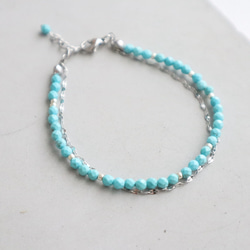 ＼カチッと簡単♪マグネットクラスプ／ 天然石2連ブレスレット＜ターコイズブルー＞ 6枚目の画像