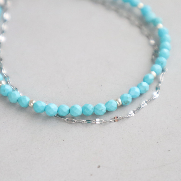 ＼カチッと簡単♪マグネットクラスプ／ 天然石2連ブレスレット＜ターコイズブルー＞ 7枚目の画像