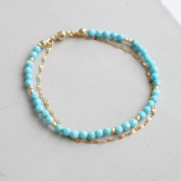 ＼カチッと簡単♪マグネットクラスプ／ 天然石2連ブレスレット＜ターコイズブルー＞ 4枚目の画像