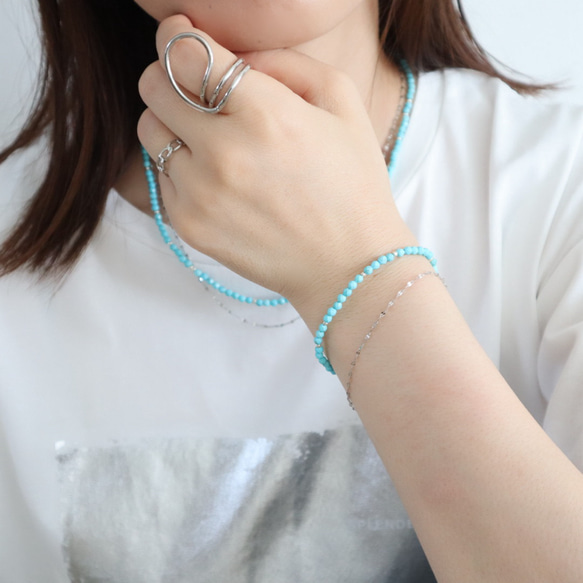 ＼カチッと簡単♪マグネットクラスプ／ 天然石2連ブレスレット＜ターコイズブルー＞ 3枚目の画像