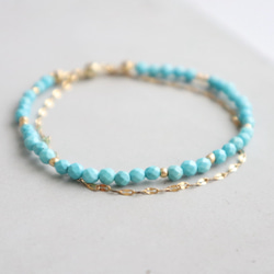 ＼カチッと簡単♪マグネットクラスプ／ 天然石2連ブレスレット＜ターコイズブルー＞ 5枚目の画像