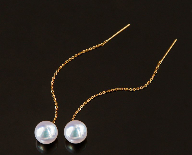【La Corser】日本製 5.5-9.5mm アコヤ真珠 天然海水真珠 ロングピアス 18Kゴールド タッセルデザイン 調節