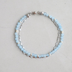 ＼カチッと簡単♪マグネットクラスプ／ 天然石2連ブレスレット＜ライトブルーカラージェード＞ 6枚目の画像