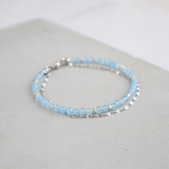 ＼カチッと簡単♪マグネットクラスプ／ 天然石2連ブレスレット＜ライトブルーカラージェード＞ 5枚目の画像