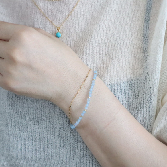 ＼カチッと簡単♪マグネットクラスプ／ 天然石2連ブレスレット＜ライトブルーカラージェード＞ 10枚目の画像