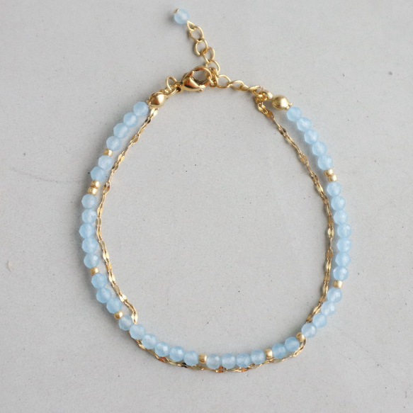 ＼カチッと簡単♪マグネットクラスプ／ 天然石2連ブレスレット＜ライトブルーカラージェード＞ 8枚目の画像