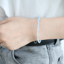 ＼カチッと簡単♪マグネットクラスプ／ 天然石2連ブレスレット＜ライトブルーカラージェード＞ 2枚目の画像