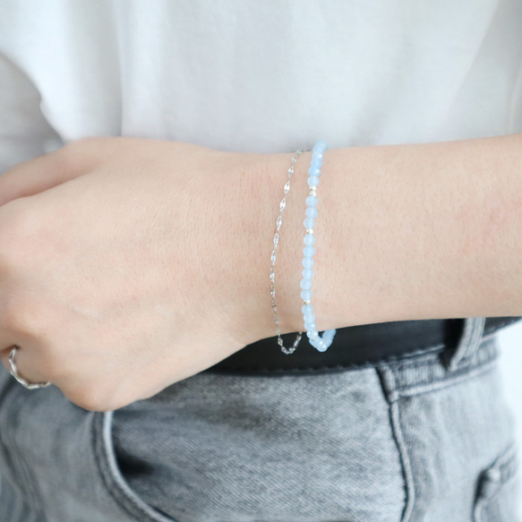 ＼カチッと簡単♪マグネットクラスプ／ 天然石2連ブレスレット＜ライトブルーカラージェード＞ 2枚目の画像