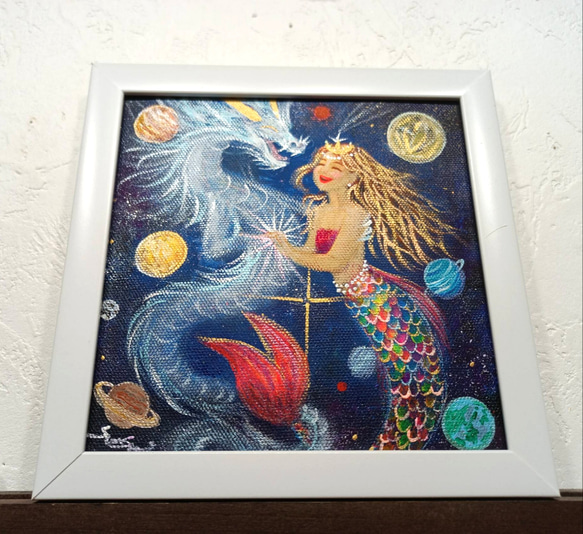 【開運風水アート】龍と人魚　宇宙でダンス＊虹色の鱗と流れ星　大願成就　金運愛情運 吉祥風水アート】龍と人魚 宇宙でダンス＊虹色の鱗と流れ星の冠