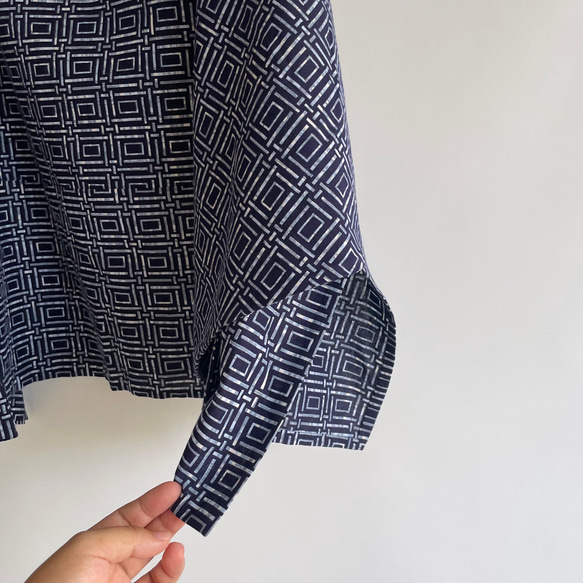 【1点もの】丁字のプルオーバー2way -浴衣地 紺に変わり格子 2WB631 12枚目の画像
