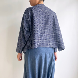 【1点もの】丁字のプルオーバー2way -浴衣地 紺に変わり格子 2WB631 5枚目の画像