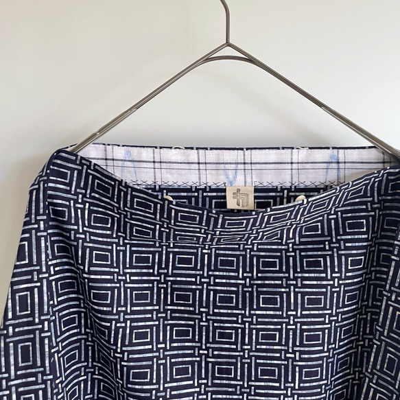 【1点もの】丁字のプルオーバー2way -浴衣地 紺に変わり格子 2WB631 9枚目の画像