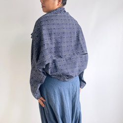 【1点もの】丁字のプルオーバー2way -浴衣地 紺に変わり格子 2WB631 16枚目の画像