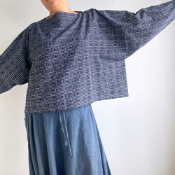 【1点もの】丁字のプルオーバー2way -浴衣地 紺に変わり格子 2WB631 1枚目の画像