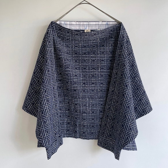 【1点もの】丁字のプルオーバー2way -浴衣地 紺に変わり格子 2WB631 8枚目の画像