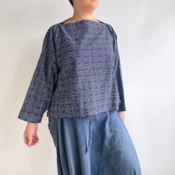 【1点もの】丁字のプルオーバー2way -浴衣地 紺に変わり格子 2WB631 3枚目の画像