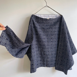 【1点もの】丁字のプルオーバー2way -浴衣地 紺に変わり格子 2WB631 7枚目の画像