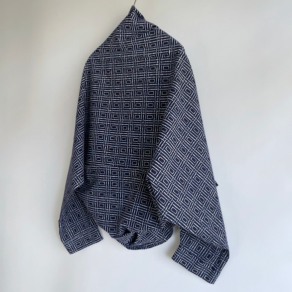 【1点もの】丁字のプルオーバー2way -浴衣地 紺に変わり格子 2WB631 14枚目の画像