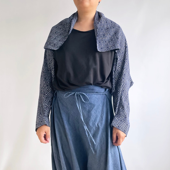 【1点もの】丁字のプルオーバー2way -浴衣地 紺に変わり格子 2WB631 15枚目の画像