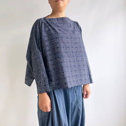 【1点もの】丁字のプルオーバー2way -浴衣地 紺に変わり格子 2WB631 2枚目の画像