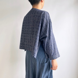 【1点もの】丁字のプルオーバー2way -浴衣地 紺に変わり格子 2WB631 4枚目の画像