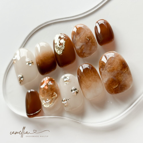 大人brown☕️ネイルチップ/カフェラテネイル/マグネットネイル