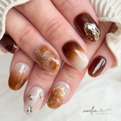 No.1】マグネットネイル ブラウン ワンカラー ネイルチップ ブラウン