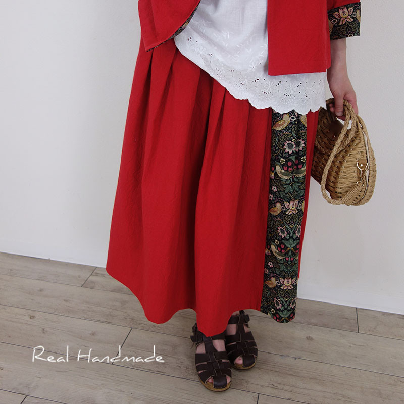 [予約販売] スカーレットフォレスト・いちご泥棒のパッチ切替ギャザースカート（セットアップ可）