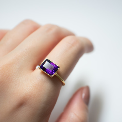 アメジスト 天然石 リング【10号・13号】指輪 ゴールド レクタングル
