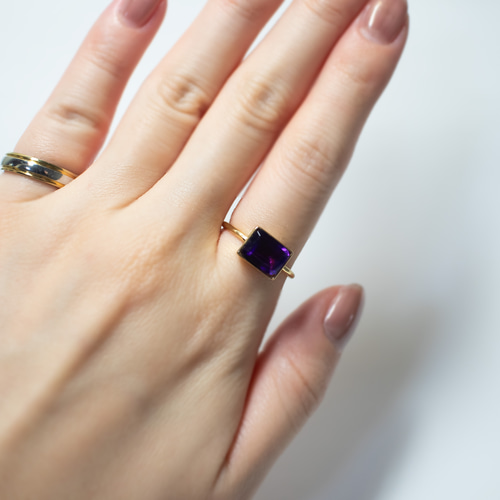 アメジスト 天然石 リング【10号・13号】指輪 ゴールド レクタングル