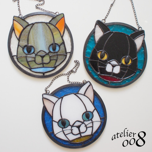 ねこのステンドグラスオーナメント【ロマンチスト】 サンキャッチャー