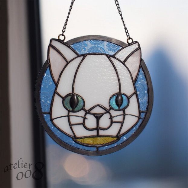 ねこのステンドグラスオーナメント【ロマンチスト】