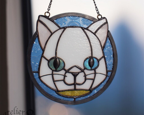 ねこのステンドグラスオーナメント【ロマンチスト】 サンキャッチャー