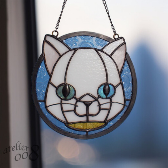 ねこのステンドグラスオーナメント【ロマンチスト】 サンキャッチャー