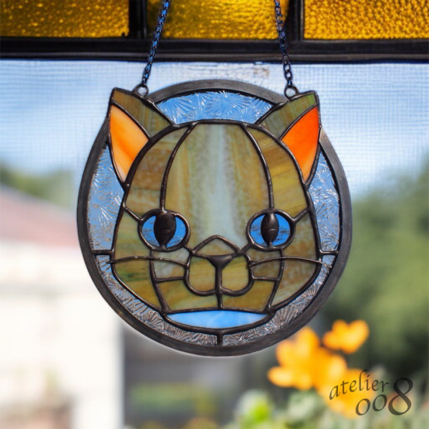 ねこのステンドグラスオーナメント【思慮深い】