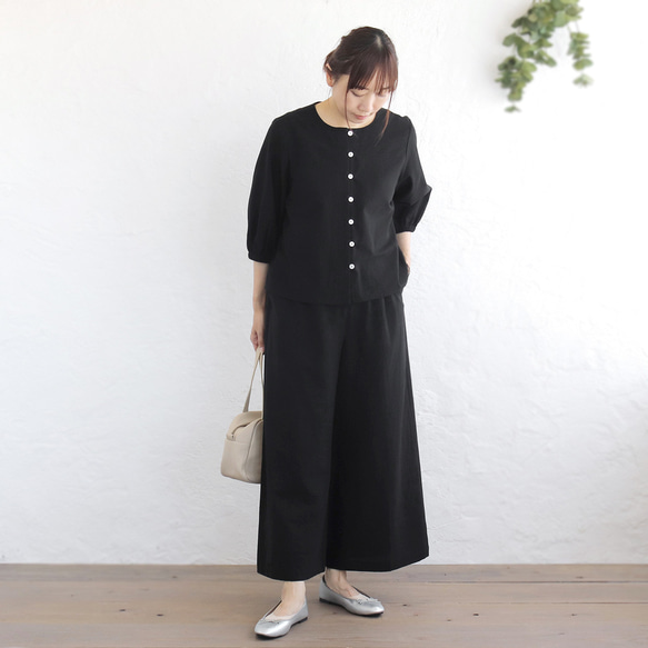 涼やかな、理想のパンツ。東炊きコットンリネンのワイドパンツ（ブラック）PT11 11枚目の画像