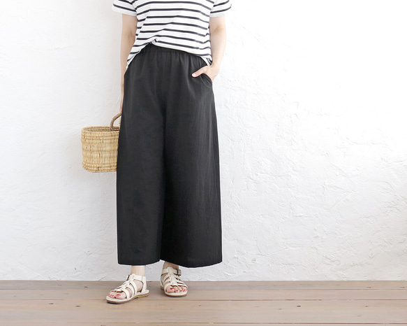 涼やかな、理想のパンツ。東炊きコットンリネンのワイドパンツ（ブラック）PT11 1枚目の画像