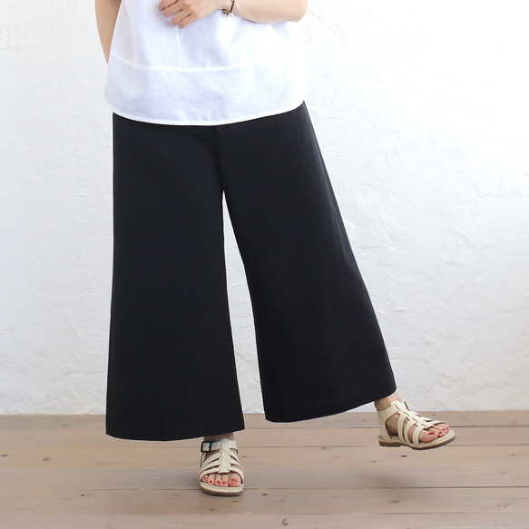 涼やかな、理想のパンツ。東炊きコットンリネンのワイドパンツ（ブラック）PT11 13枚目の画像
