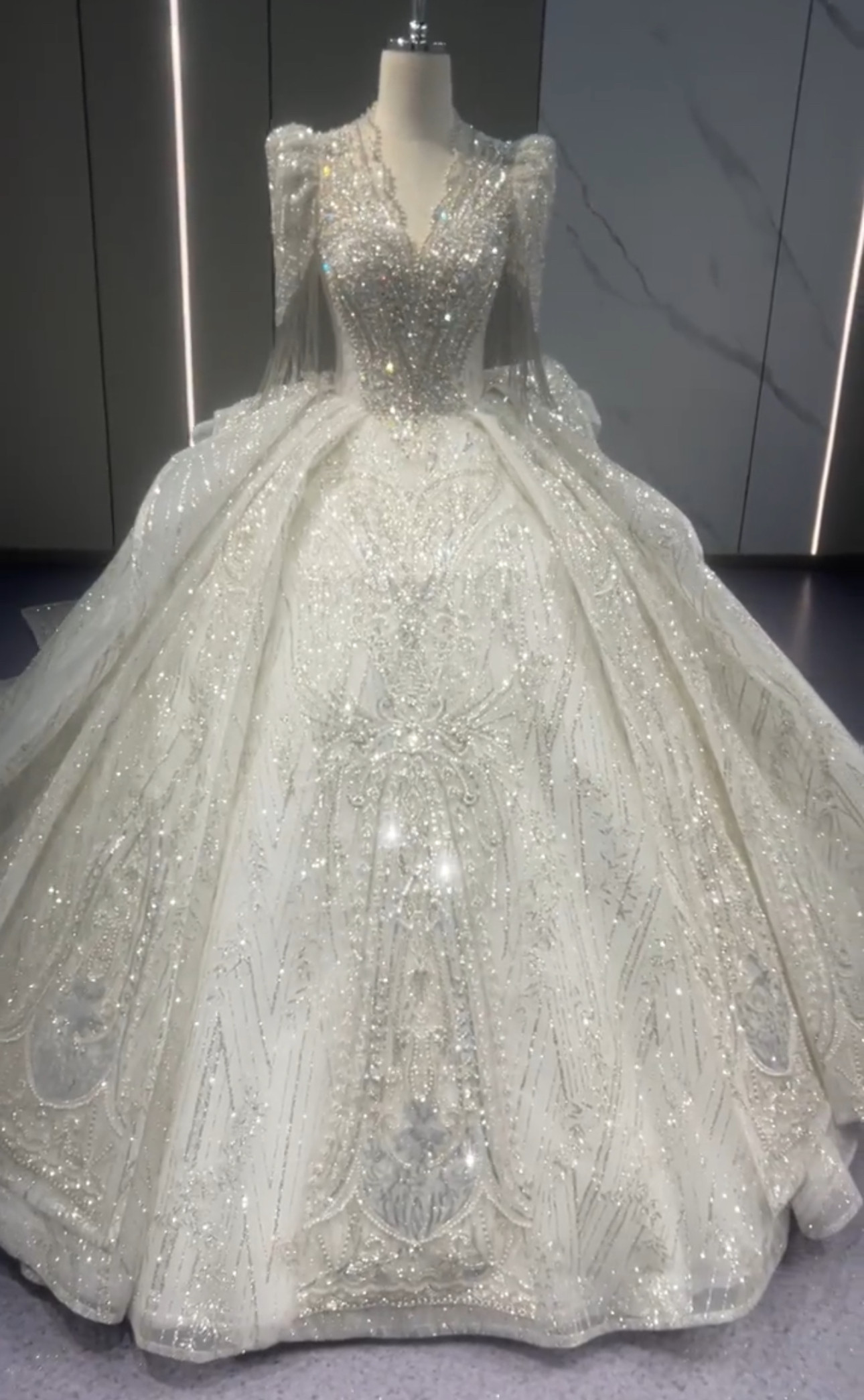 王道派　アンティークなウェディングドレス　vネック　華やかなトレーン　魅惑の刺繍　スパコール付き　編みあげ　結婚式前撮り