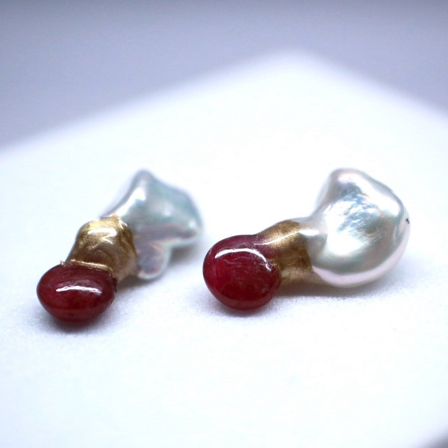 【金継ぎジュエリー】淡水パール × ルビー　-Blush Ember -