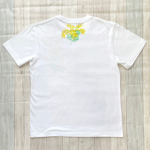 小枝ミモザ柄手描きTシャツ ミモザを一輪手描き描いたTシャツ 12枚目の画像