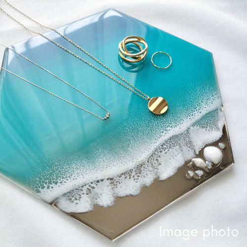 送料無料】輝く海のアート（21×18㎝）サンセットオレンジ 海