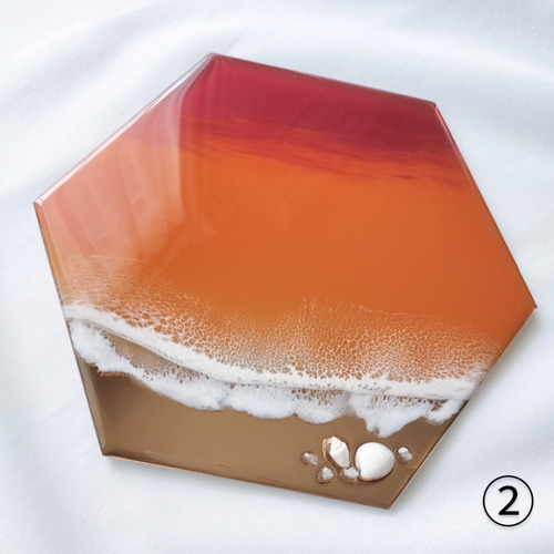 送料無料】輝く海のアート（21×18㎝）サンセットオレンジ 海