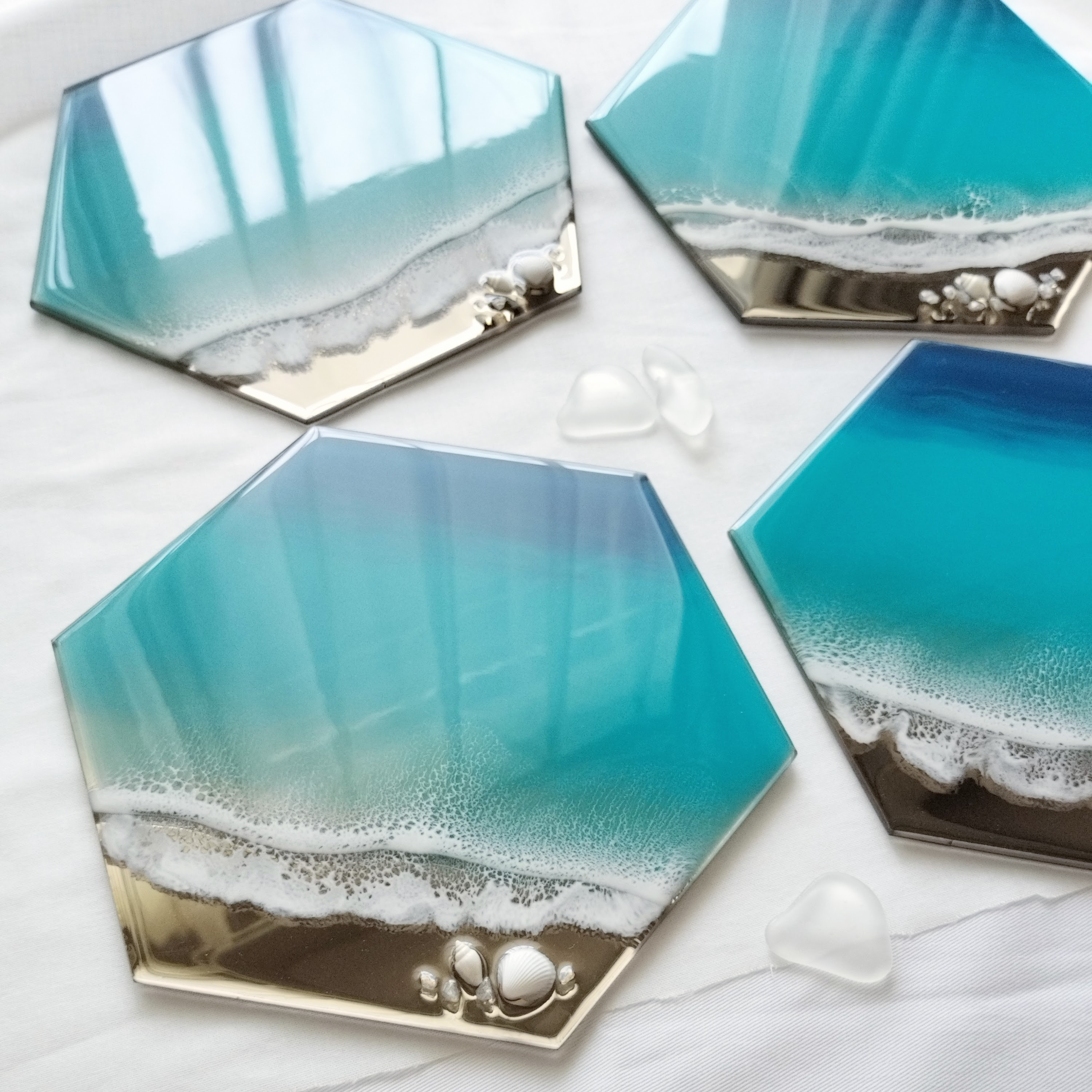 送料無料】輝く海のアート（21×18㎝）シーブルー 海レジン オーシャン